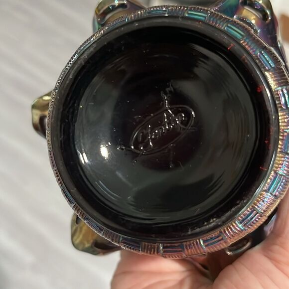 Fenton Iridescent Carnival Glass VTG Woven Basket Open work Rim Circa 1970-1985 - Picture 4 of 7